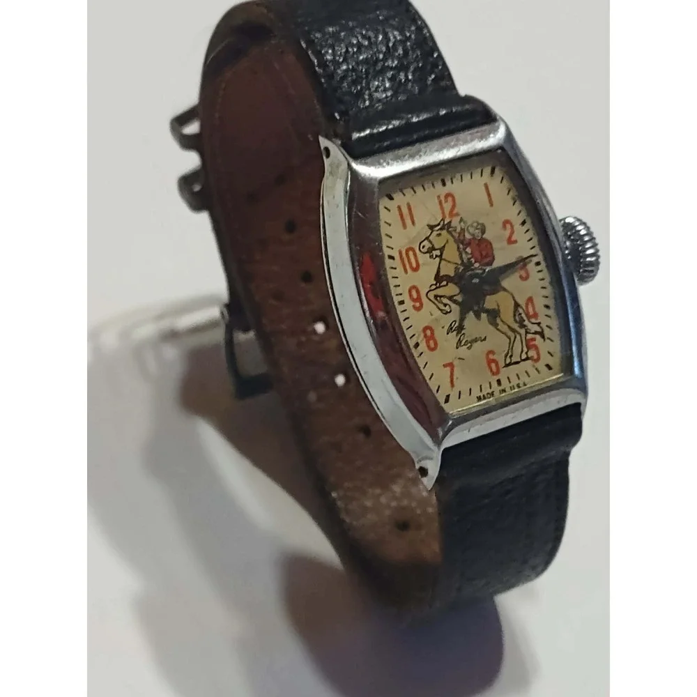 Vintage Roy Rogers Trigger Character Watch Silver Tone Mechanical Wind 1950s USA